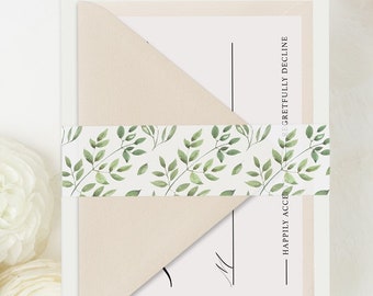 Greenery Vellum Belly Band for Wedding Invitations, 1.5 inch Vellum Wrap for 5x7 Invitations, Printed Vellum Paper, Wedding Belly Band