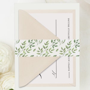 Greenery Vellum Belly Band for Wedding Invitations, 1.5 inch Vellum Wrap for 5x7 Invitations, Printed Vellum Paper, Wedding Belly Band