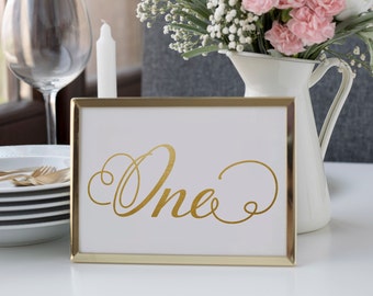 Gold Wedding Table Numbers, Script Font, Gold Foil Table Number Cards, Wedding Table Numbers, Wedding Centerpieces, Printed and Shipped