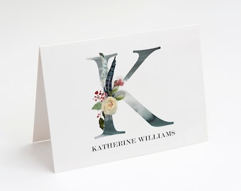 Monogram Initial Note Card Set, Personalized Note Card, From The Desk Of, Monogram Floral Custom Card, Floral Monogram Card, Set of 10