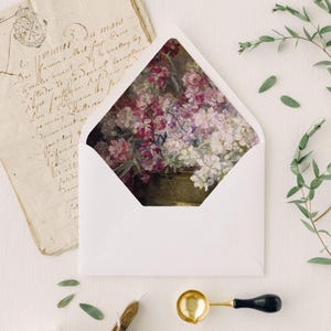 Fliederfarbener Fine Art Floral Umschlag für Hochzeitseinladungen, Elegante Briefpapier-Einlage, 10er-Set Euro Hochzeitsumschläge