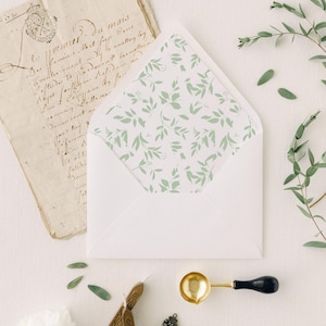 Sage Grün Floral Umschlag Liner Pack, Hochzeitseinladung Umschlag, Grüne Blatt gefütterte Umschläge