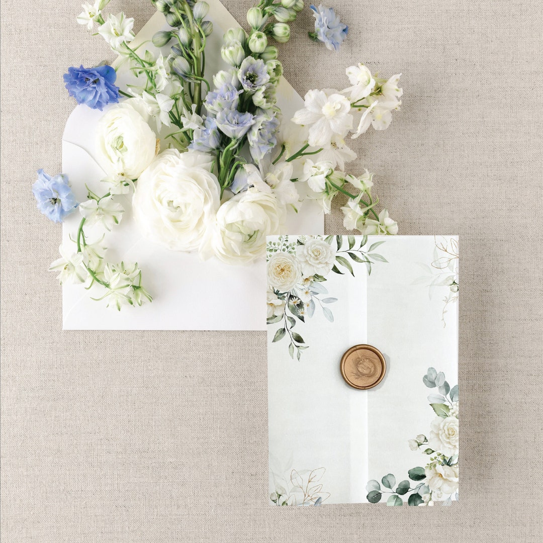 Vellum Jacket for Wedding Invitation, White Floral Vellum Paper, Flower