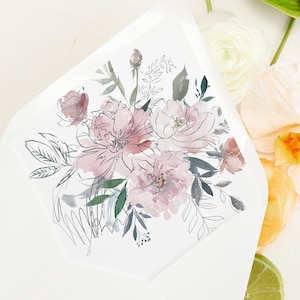 Blush Greenery Envelope Liner, Hand Drawn Envelope Liner, Wedding Invitation Envelope, Floral Envelope, Lined Envelopes, Set of 10 Liners