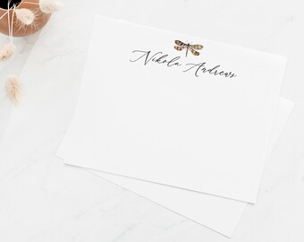 Tarjetas de notas personalizadas con sobres, juego de tarjetas estacionarias, tarjetas de notas para niñas, tarjetas de notas de acuarela, tarjetas de notas planas de libélula para mujeres