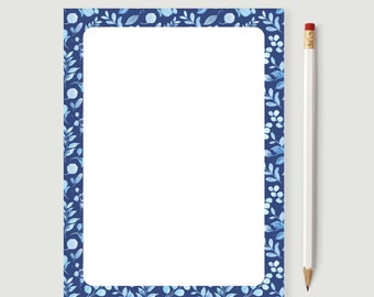 Small Floral Notepad, Blue Floral Teacher Notepad, To Do List, Gifts For Her, Men Stationery for Boys, 50 5x7 Lined or Unlined, Blue Border