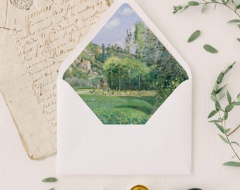 Protège-enveloppes paysage champêtre pour faire-part de mariage, intercalaire de papeterie élégant et rustique beaux-arts, lot de 10 protège-enveloppes de mariage