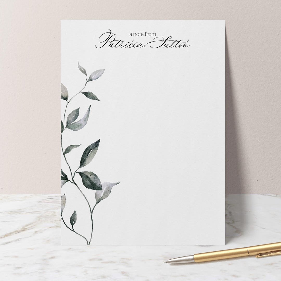 Custom Greenery Notepad, Personalized Stationery, Floral Notepad, Lined ...