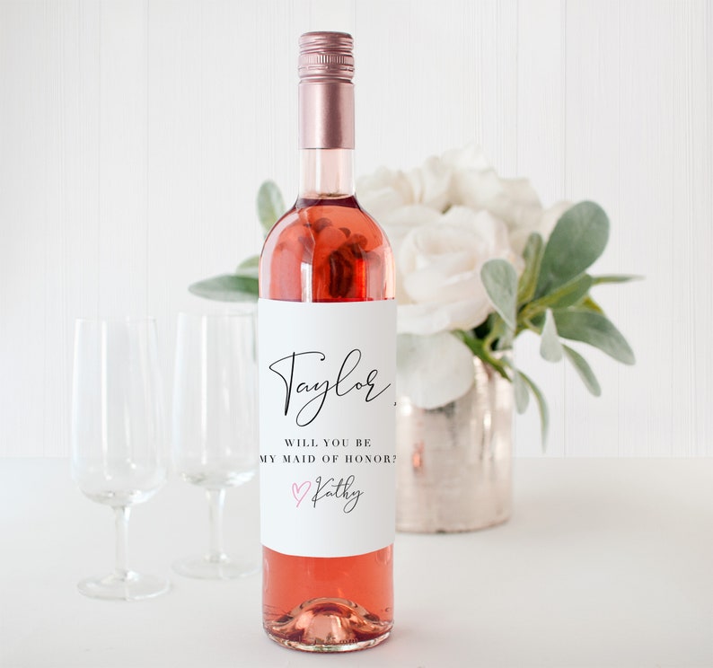 Maid of Honor Bridesmaid Proposal Wine Bottle Label Listing Bridal Proposal Matron of Honor Wine Favors