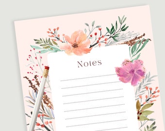 Small Floral Watercolor Notepad, Gifts for Her, Notepad List, 50 5x7 Lined or Unlined, Cute Teacher Flower Notepad, Note Pads Floral