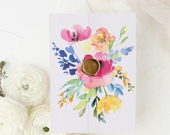 Veste florale printanière en vélin, papier d'invitation en vélin lumineux, faire-part de mariage en vélin 5 x 7, papiers d'emballage à imprimé floral pour faire-part