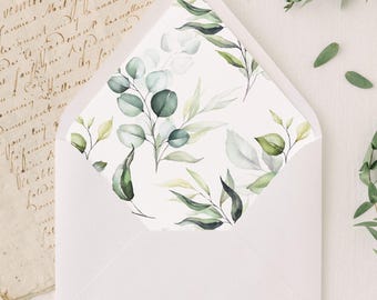 Greenery Eucalyptus Envelope Liner, Botanical Envelope Liner, Wedding Invitation Envelope, Floral Envelope, Lined Envelope, Set of 10 Liners