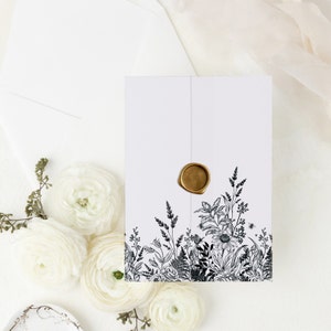 Wildflower Vellum Jacket Wrap, Modern Wedding Invitation Vellum, Botanical Vellum Wrap, Floral 5x7 Black Vellum Jacket, Black Vellum