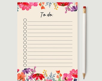 To Do List Notepad, Gifts For Her, Kitchen Notepad, Floral Notepad, Desk Notepad, Notepads Cute, To Do List Notepad, 50 5x7 Lined or Unlined