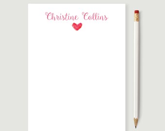 Personalized Notepad With Name, Gifts For Her, Cute Notes, Notepads Business, Personalized Stationery, 5x7 Lined or Unlined, Pink Heart