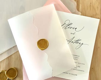 Papier vélin bord festonné, Veste vélin élégante pour faire-part de mariage, Papier d'emballage translucide pour faire-part, Papeterie événementielle de luxe