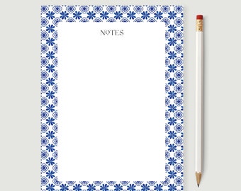 Business Notepads For Desk, Note Pads, Notepads Cute, Stationery For Teachers, Gifts For Her or Her,  Blue Flower Border Note Pad