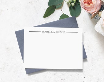 Simple Note Cards, Personalized Notecard Set, Flat Personalized Stationery Notecard, Custom Stationary Cards, Set of 10