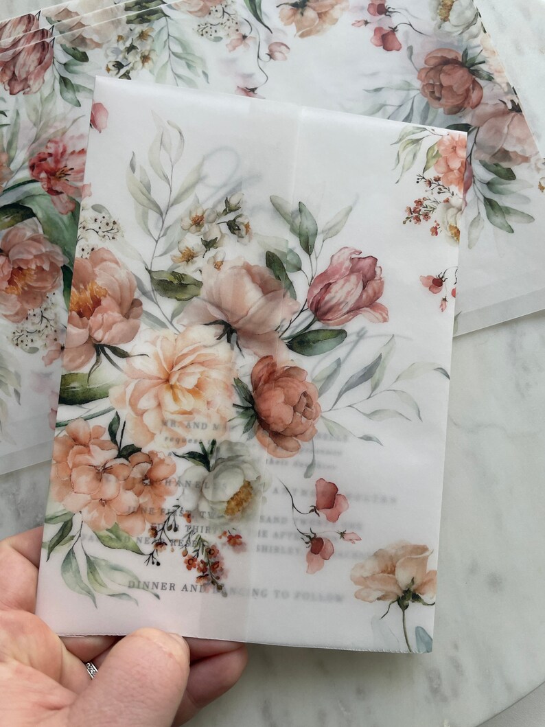 Vellum Invitation Wrap 5x7 Vellum Wedding Invitation Floral Etsy