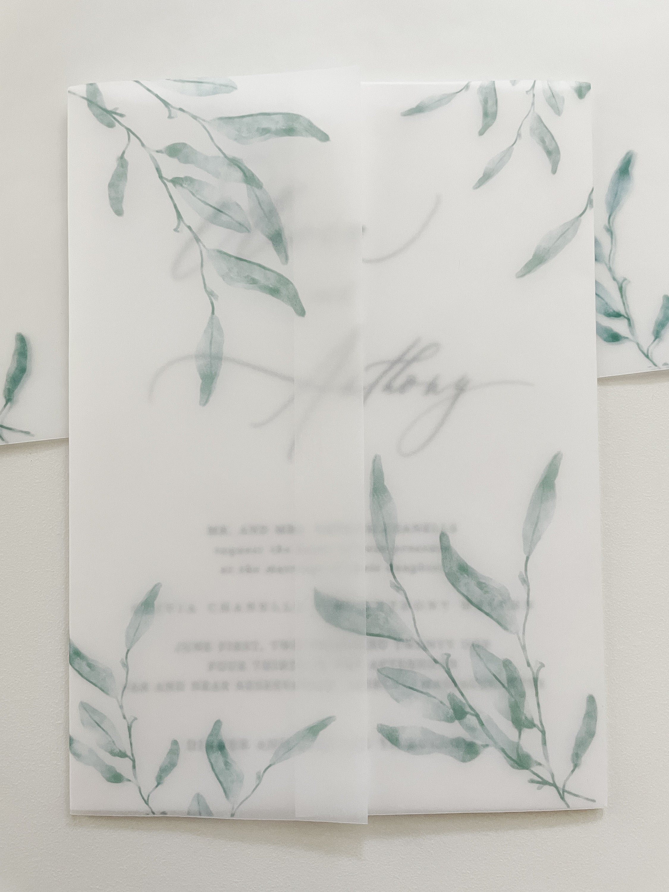 Greenery Eucalyptus Vellum Paper Pocket Wholesale Wedding Invitation WPV0007