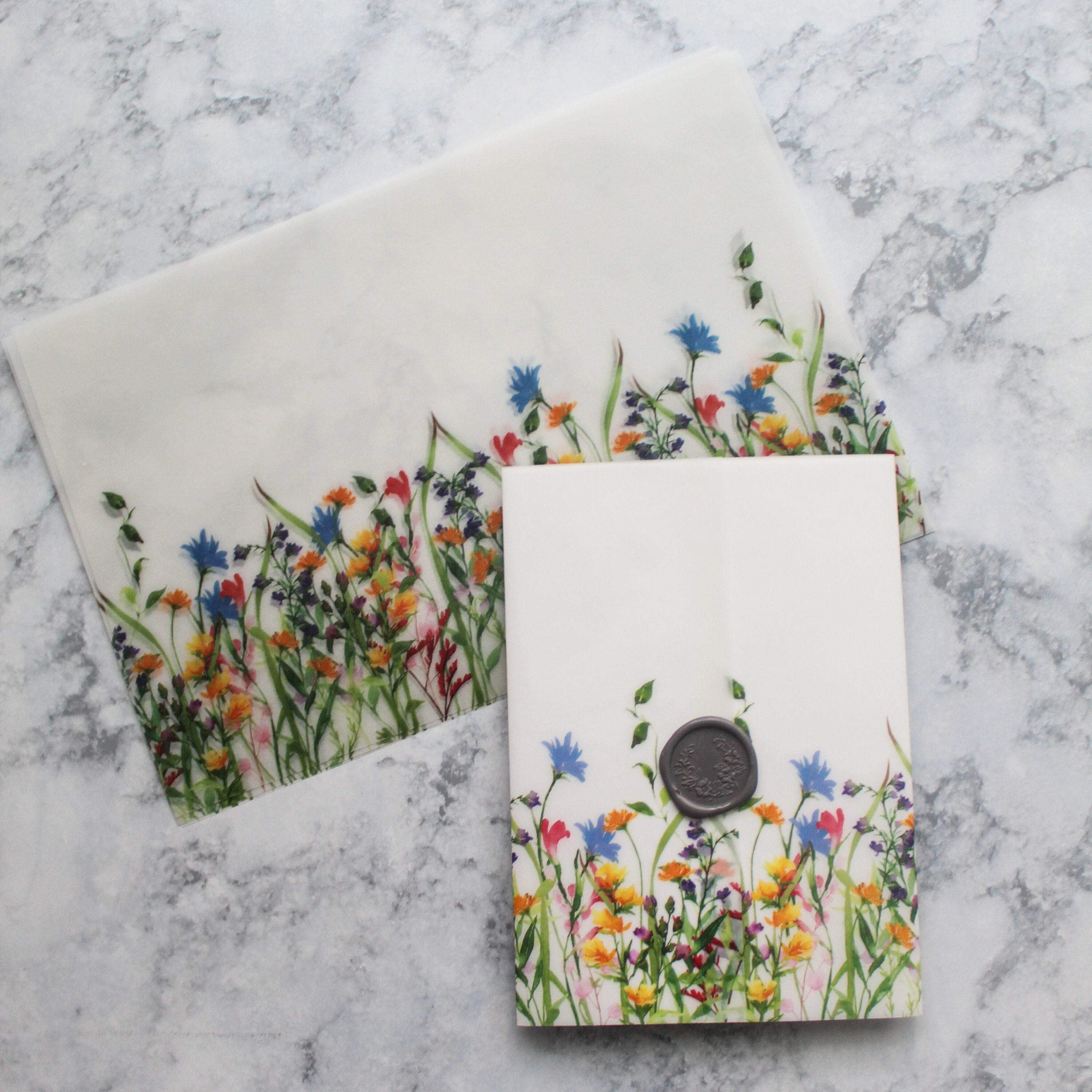 LAARIA Pre-Folded Vellum Jackets for Invitations: 5x7 Translucent Vellum  Paper with Adhesive Stickers & Natural Dried Pressed Flowers - Translucent