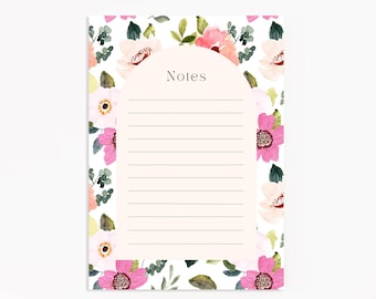 Floral Notepad List, Elegant Stationery, Cute Teacher Notepad, Small Floral Notepad, Desk Notepad, 50 5x7 Lined or Unlined, Floral Border