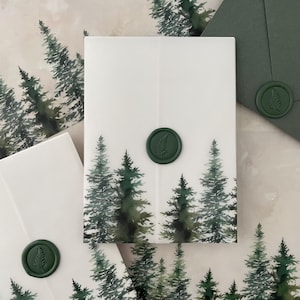 Envoltura de vitela para invitaciones de boda de hoja perenne (5x7), sobre de boda de hoja perenne, invitaciones rústicas DIY