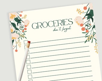 Grocery List Notepad For Kitchen, Gifts For Her, Floral Desk Notepad Cute, To Do List Notepad, Notepad Lined, 50 5x7 Unlined or Lined