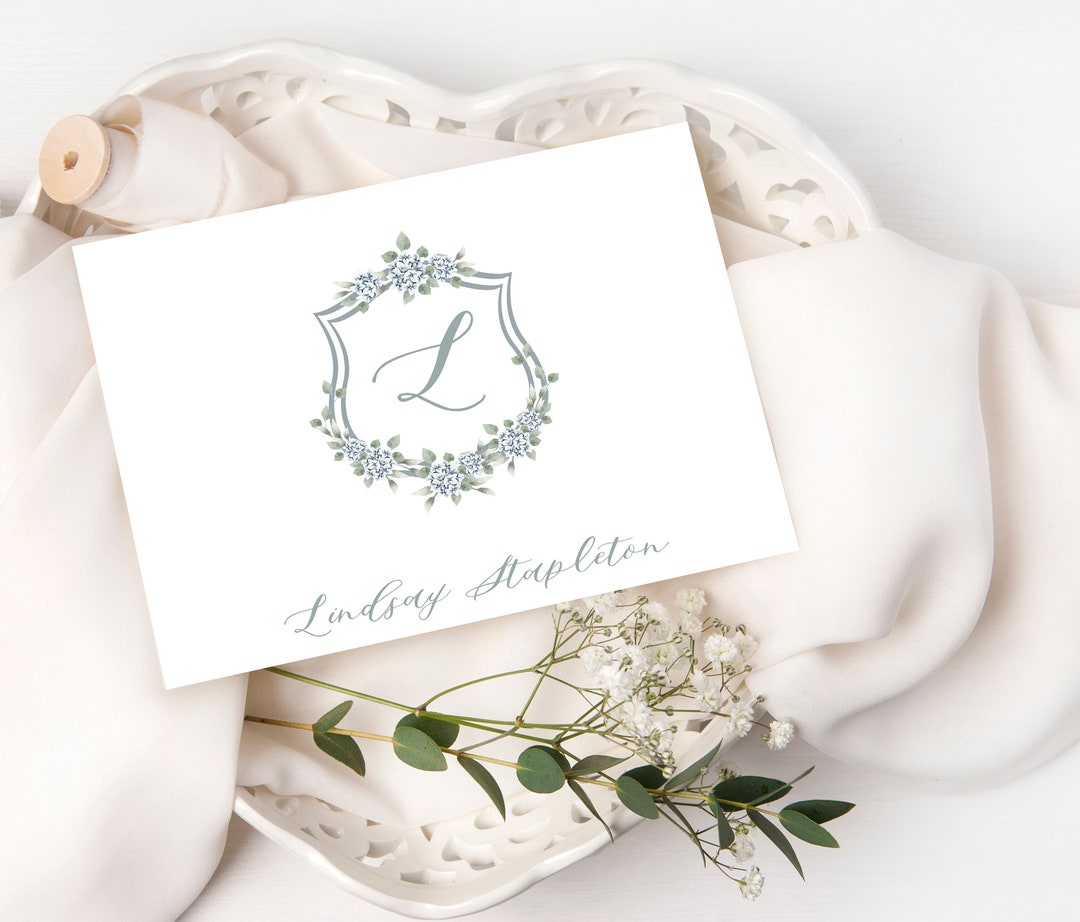 Personalized Crest Stationery Note Card, Family Crest Wreath ...