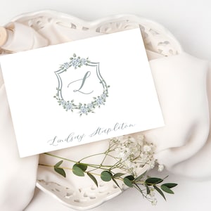 Personalisierte Crest Briefpapier Karte, Familienwappen Kranz, Briefpapier Notiz Karten Set, klassische Notecard, Dankeschön Karte, Set von 10
