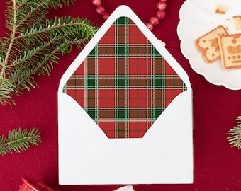 印刷済みのクリスマス封筒ライナー、チェック柄ストライプのクリスマスカードA7封筒ライナー、DIYホリデーカード、サンタへの手紙