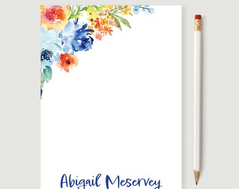 Small Floral Custom Notepad, Personalized Notepad, Gift For Her, Personalized Desk Notepad, 50 5x7 Lined or Unlined, Stationery Gift