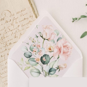 Floral Pink Umschlag Liner, botanischer Umschlag Liner für 5x7 Hochzeitseinladung Umschlag, Floral gefütterte Umschläge, Set mit 10 Linern