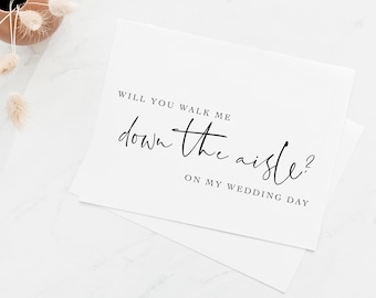 Carte Walk me Down the Aisle, Give Me Away, À mon père, Carte de mariage, Carte de beau-père, Carte pour papa, Calligraphie, Moderne, Simpliste