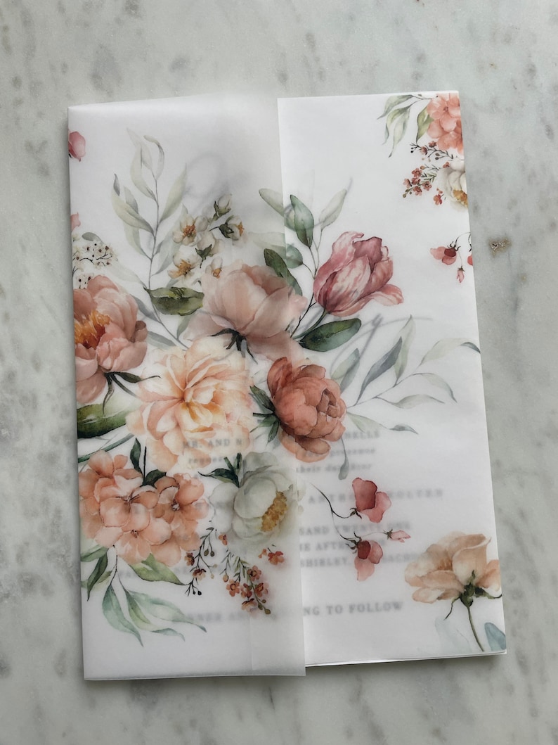 Vellum Invitation Wrap 5x7 Vellum Wedding Invitation Floral Etsy