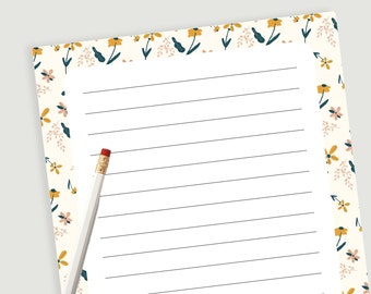 Small Floral Notepad, To Do List Notepad, Gifts For Her, Notepads For Desk, 50 5x7 Lined or Unlined Note Pad, Flower Border, Teacher Gift