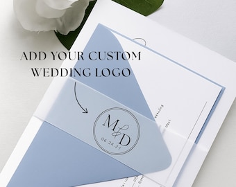 Personalizowana opaska na brzuch z pergaminu z logo ślubnym – przezroczysta opaska na zaproszenia, spersonalizowana opaska z monogramem, elegancka papeteria ślubna