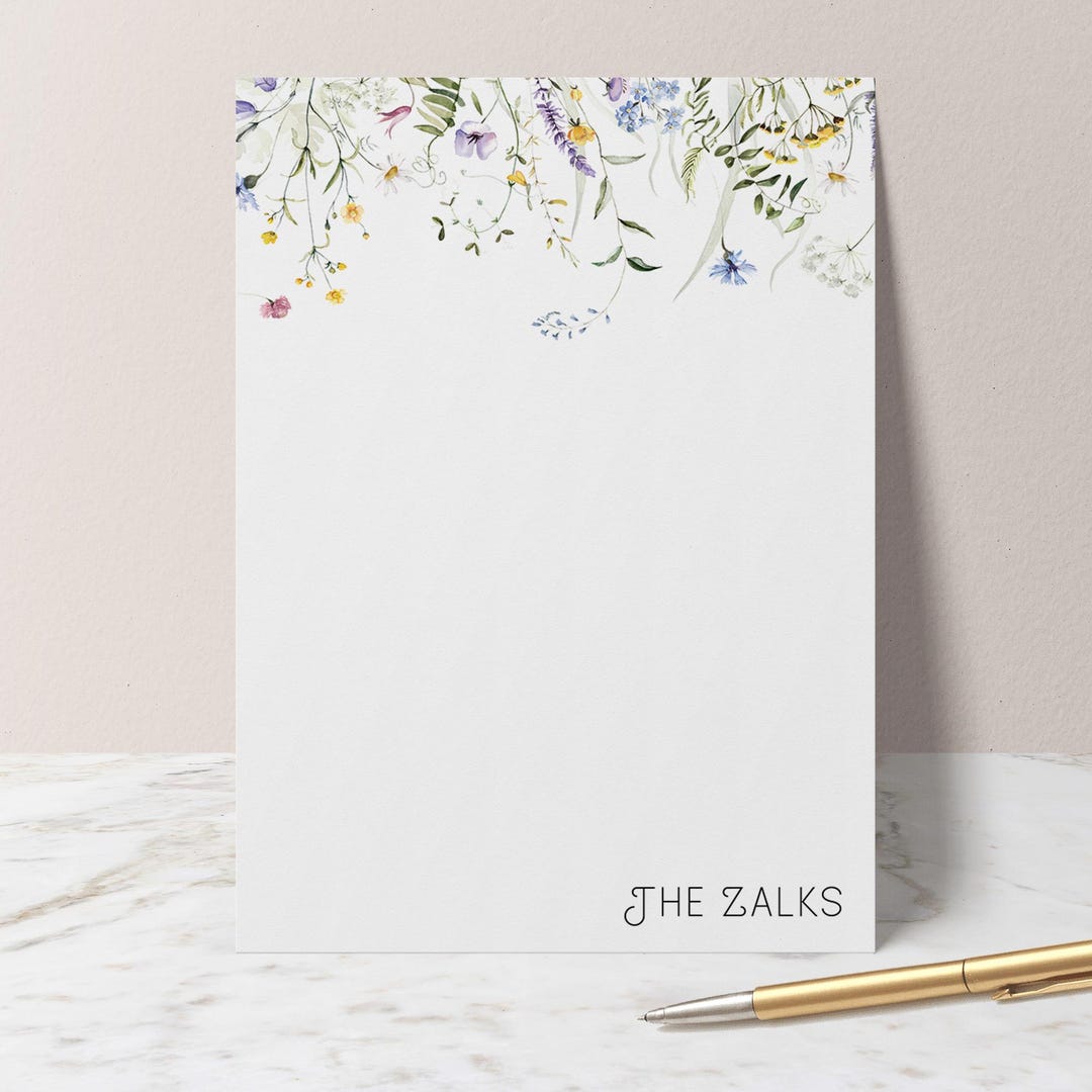 Custom Wildflower Notepad, Personalized Stationery, Floral Notepad ...