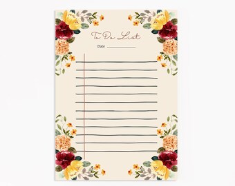 To Do Notepad, To Do List Notepad, Gifts For Her, Desk Notepad, Small Floral Notepad, Floral Frame Notepad, Notepads Floral, Notepads Cute