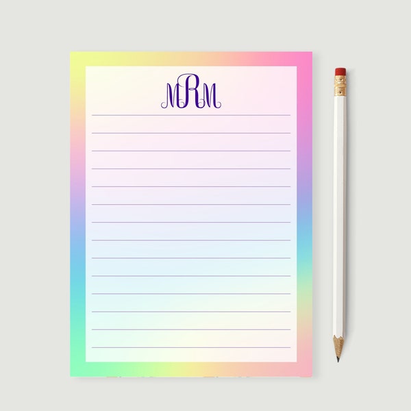 Custom Rainbow Notepad, Personalized Stationery, Monogram Notepad, Cute Notepads, Lined/Unlined, Vibrant Stationery for Creative Minds