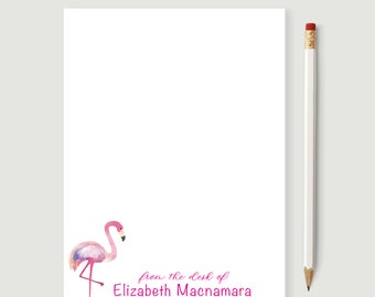 Personalized Desk Notepad with Flamingo, Gift For Her, Notepads Custom, Notepad With Name, 50 5x7 Pages Lined or Unlined, Pink Lettering