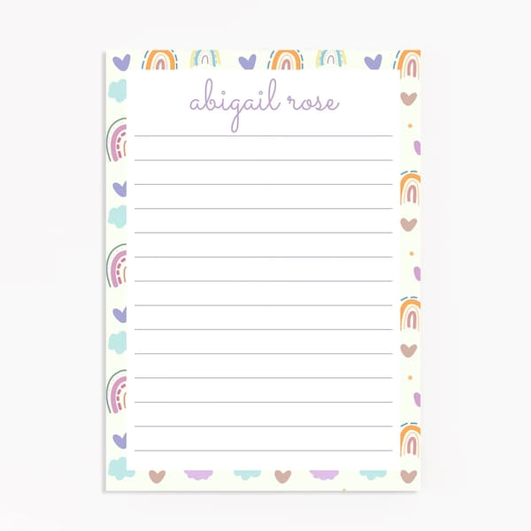 Custom Notepad Rainbow Stationery, Personalized Stationery, Cute Notepads, Lined/Unlined, Gift for Her, Personalized Notepad