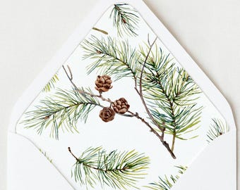 Revêtements pour enveloppes de mariage en pin et fleurs : pack d'invitations pour les Fêtes