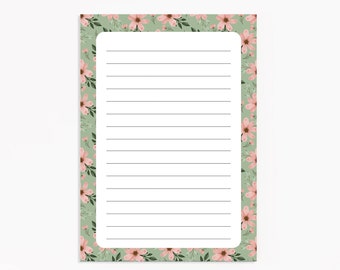 Notepad Floral, Small Floral Teacher Notepad, Floral Border Notepad, To Do List, Gifts For Her, 50 5x7 Lined or Unlined, Stationery Gift