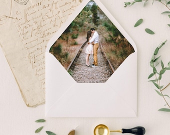 Custom Photo Envelope Liner, A7 Euro Flap Envelope Liner with Photo, Photo Envelope Lined Envelopes, Set of 10 DIY Wedding Invitation Liners