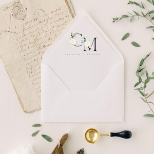 Benutzerdefinierte Umschlag Liner, Creme Floral Initial Umschlag Liner, Hochzeitseinladung Umschlag, Floral Liner, gefütterte Umschläge, Set mit 10 Linern