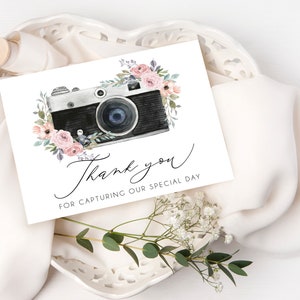 Carte florale de remerciement pour photographe, Merci pour votre photographe de mariage, Merci d'avoir immortalisé notre journée spéciale, Merci pour votre photographe de mariage