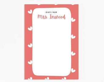 Custom Notepad for Teacher, Personalized 5x7 Unlined Notepad Cute, Gifts For Her, 50 Pages, Teacher Appreciation Gift, Heart Stationery