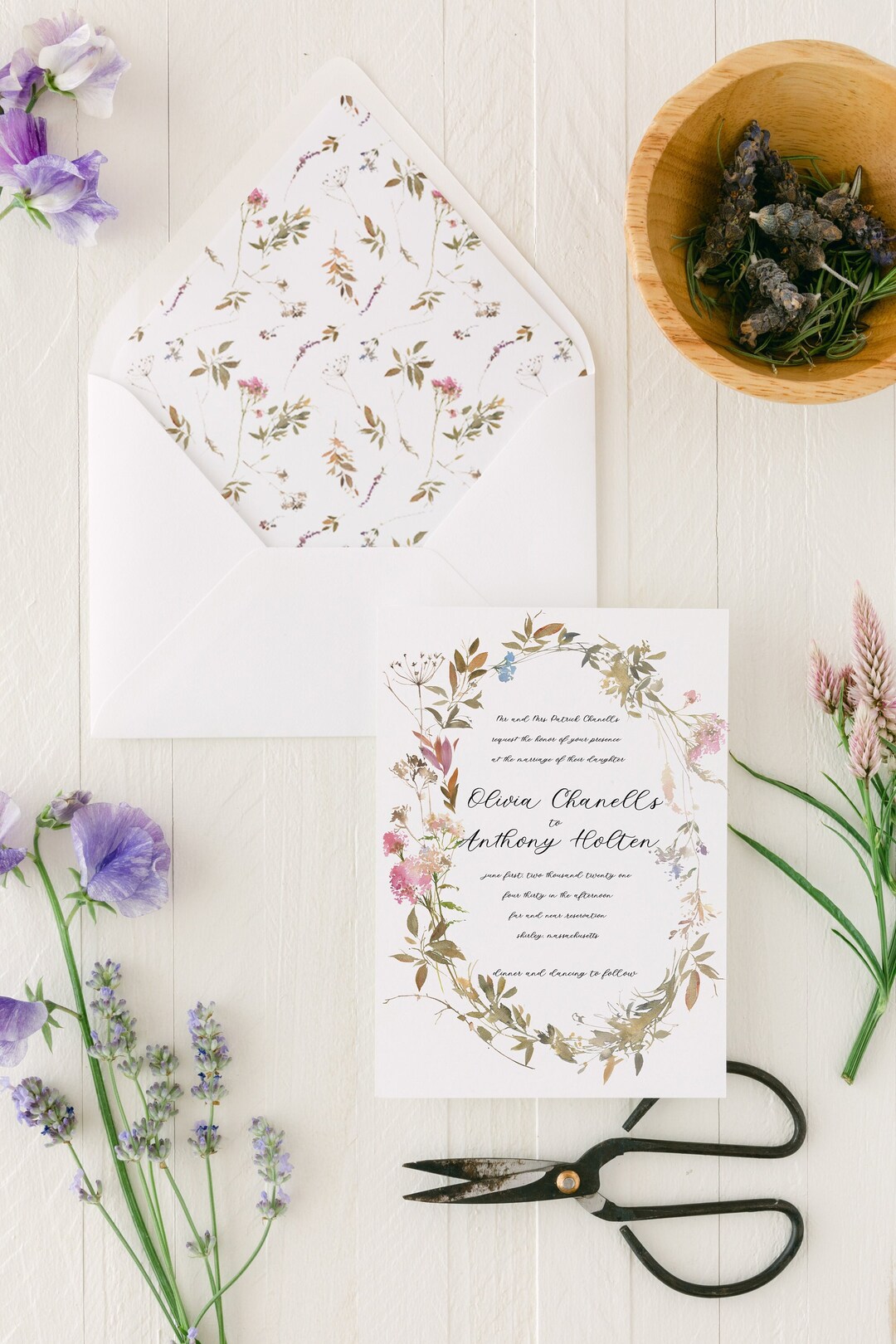 Printed Wildflower Envelope Liner, Modern Wedding Envelope Liner ...