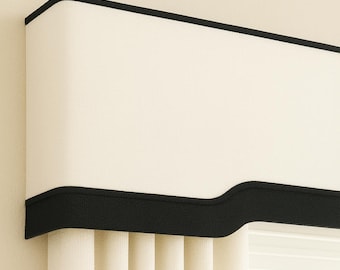 Custom Cornice Board Valance Box Window Treatment | Black and White Window Cornice Board | Custom Cornice Valance by Designer Homes